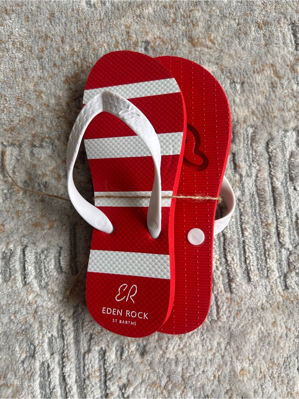 Eden Rock St. Barths Red White Striped Flip Flop Sandals size small NEVER WORN